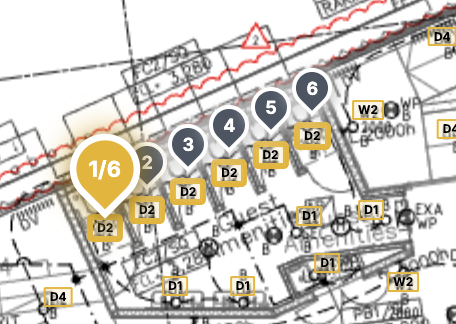 Detected symbols highlighted on plan